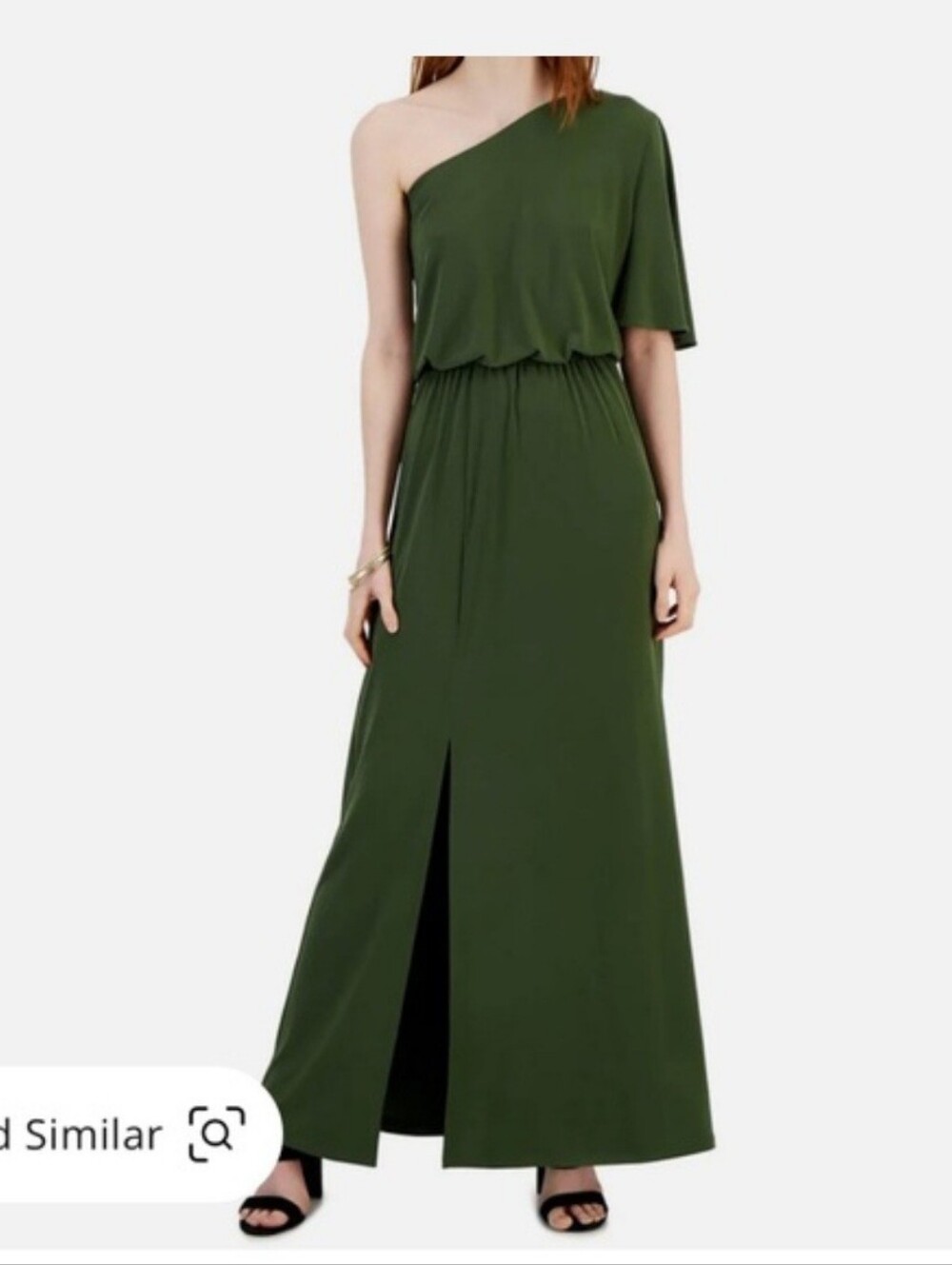 INC International Concepts Olive Green One-Shoulder Maxi Dress